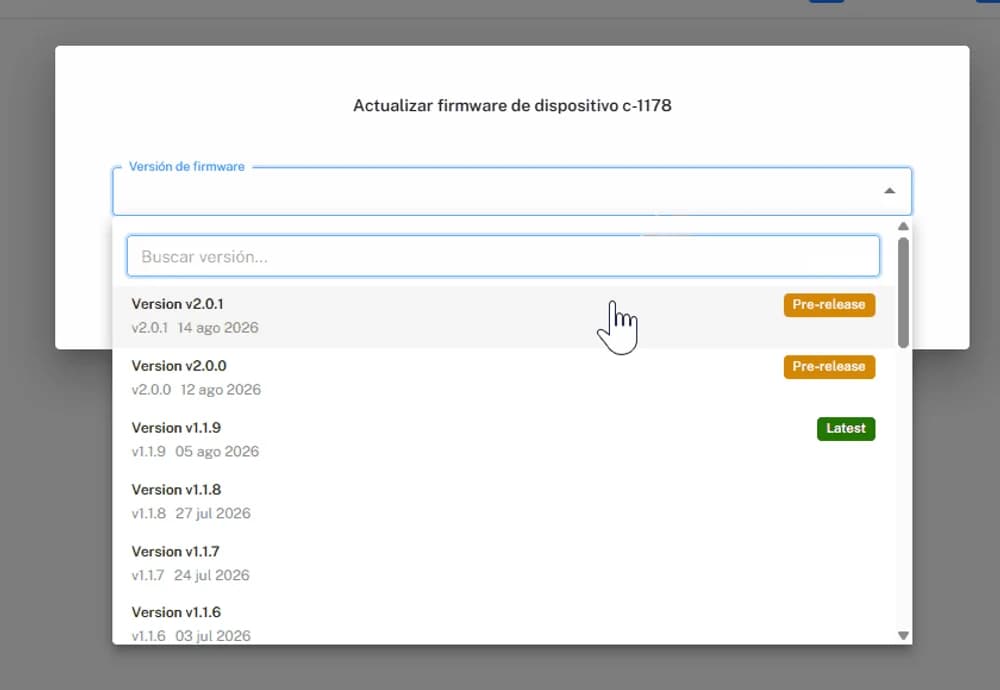 IsurLog firmware version selector in IsurDash
